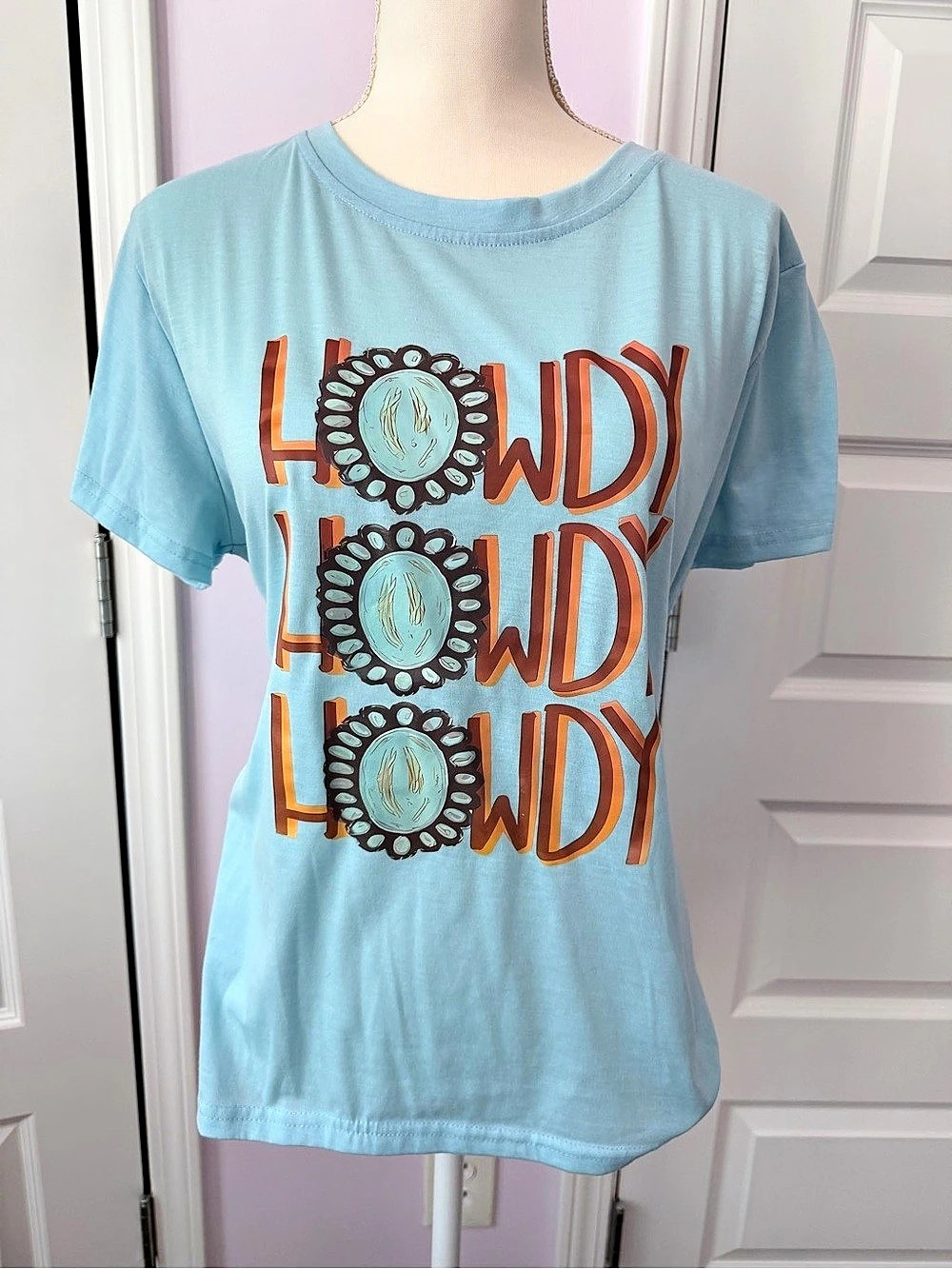 SHEIN Graphic Western Turquoise Tee in Blue Size